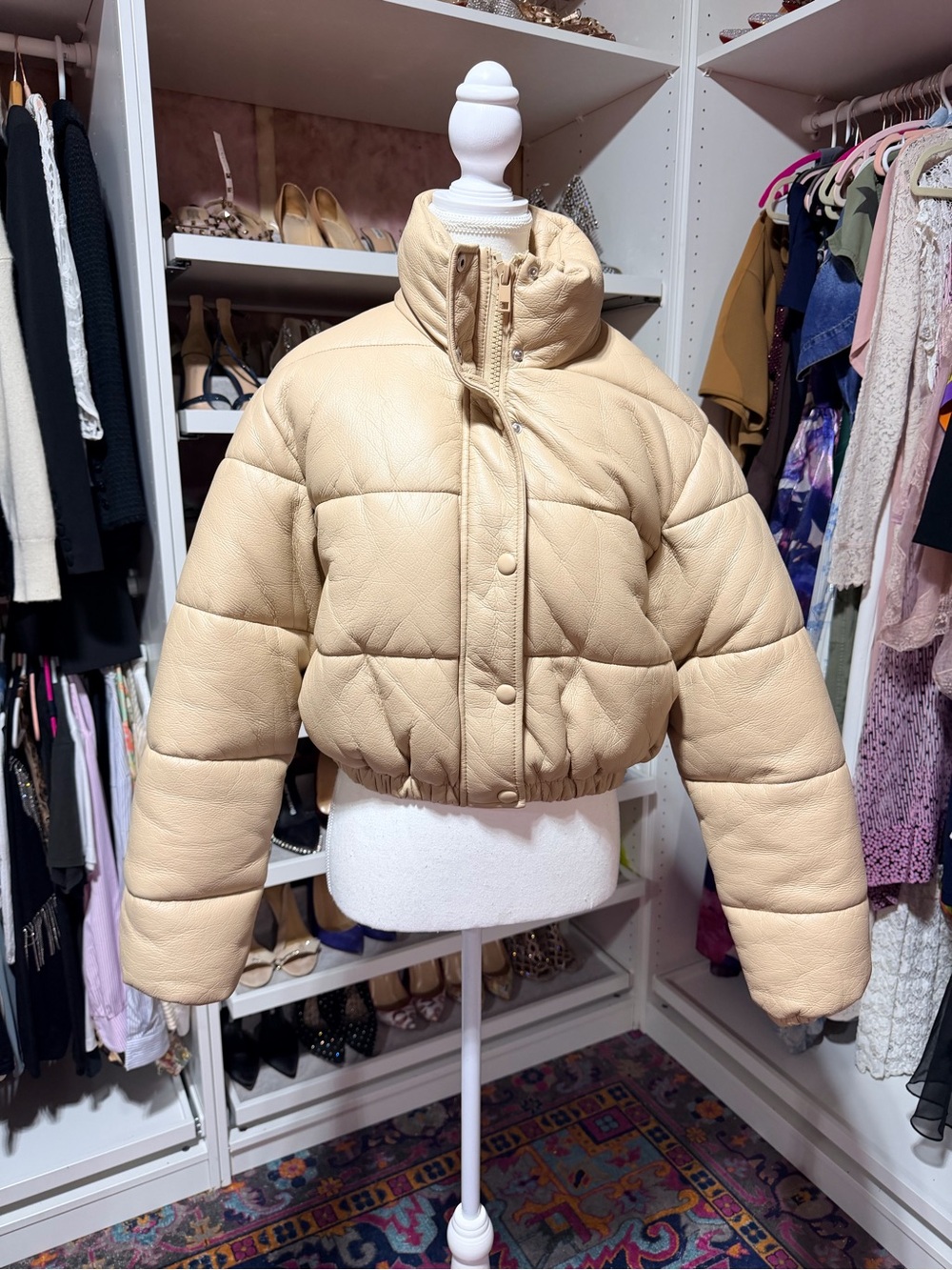 Zara Beige Cropped Puffer Bomber Jacket
